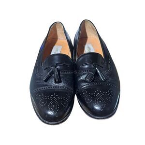 Mezlan Havana Loafer 10.5 Tassel Cap Toe Brogue Black Leather Vintage Dress Shoe